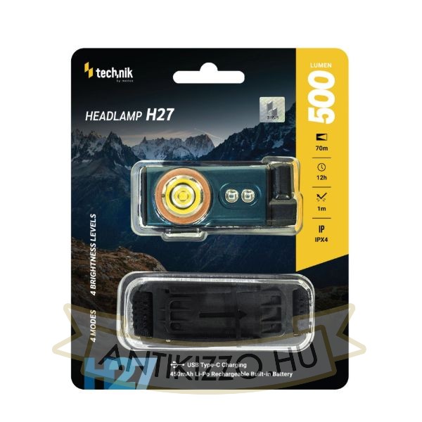 Technik Fejlámpa H27 (akkumulátoros) LED + Type-C IPX4 (500 lumen) BG