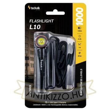 Technik Elemlámpa L10 (+1x18650 2600mAh) SST25 + USB-C (1000 lumen)