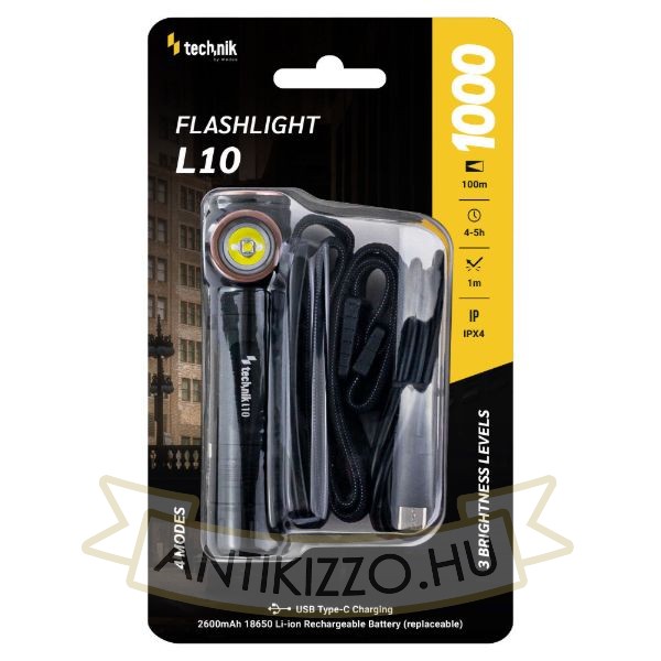 Technik Elemlámpa L10 (+1x18650 2600mAh) SST25 + USB-C (1000 lumen)