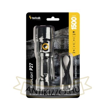 Technik Elemlámpa P27 (1x18650 2200mAh) 3XTE LED + USB-C (1500 lumen)