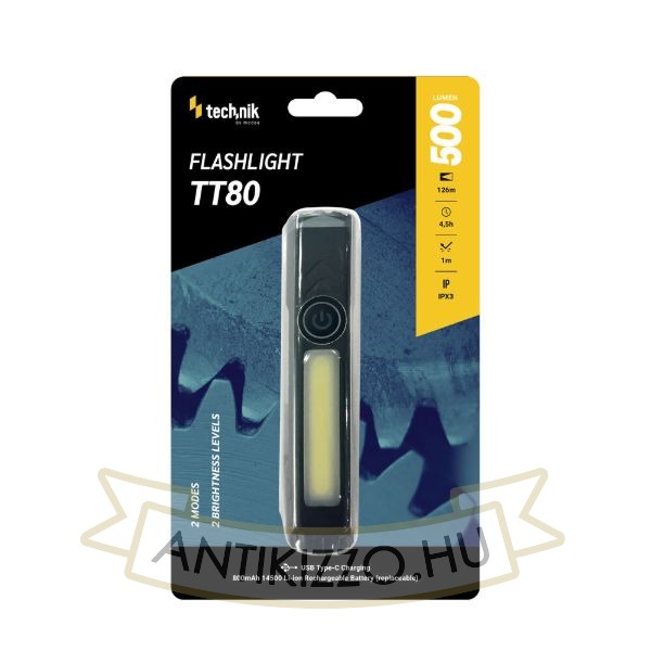 Technik Elemlámpa TT80 (akkumulátoros - 800mAh) HP + COB (500+300 lumen)
