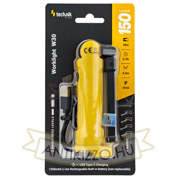 Technik Elemlámpa W30 (akkumulátoros - 1200mAh) COB + 1x2835 LED (150 lumen)