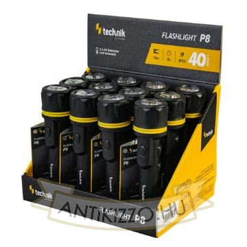 Technik Elemlámpa P8 (2xAA/nem tartozék) Gumírozott (40 lumen) 12db/display